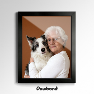 Custom Human & Pet Portrait Caramel Mocha Embrace Portrait - Personalized High-Resolution Matte Print for Wall Art, Home Decor, or Unique Gifts for Pet Lovers (Frame Not Included)