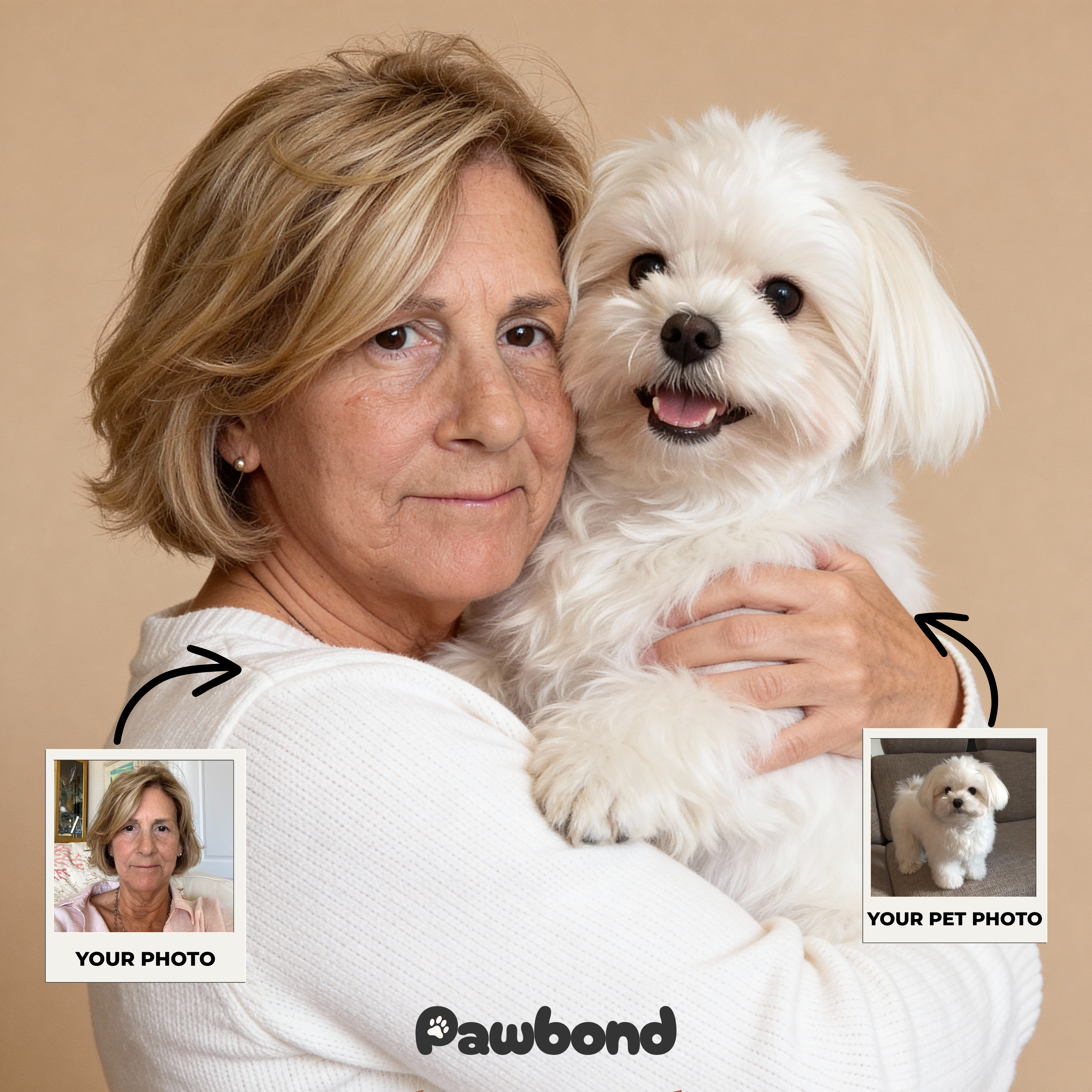 Custom Human & Pet Poster Sandstone Harmony Portrait – Personalized High-Resolution Matte Print for Wall Art, Home Decor, or Unique Gifts for Pet Lovers (Frame Not Included)