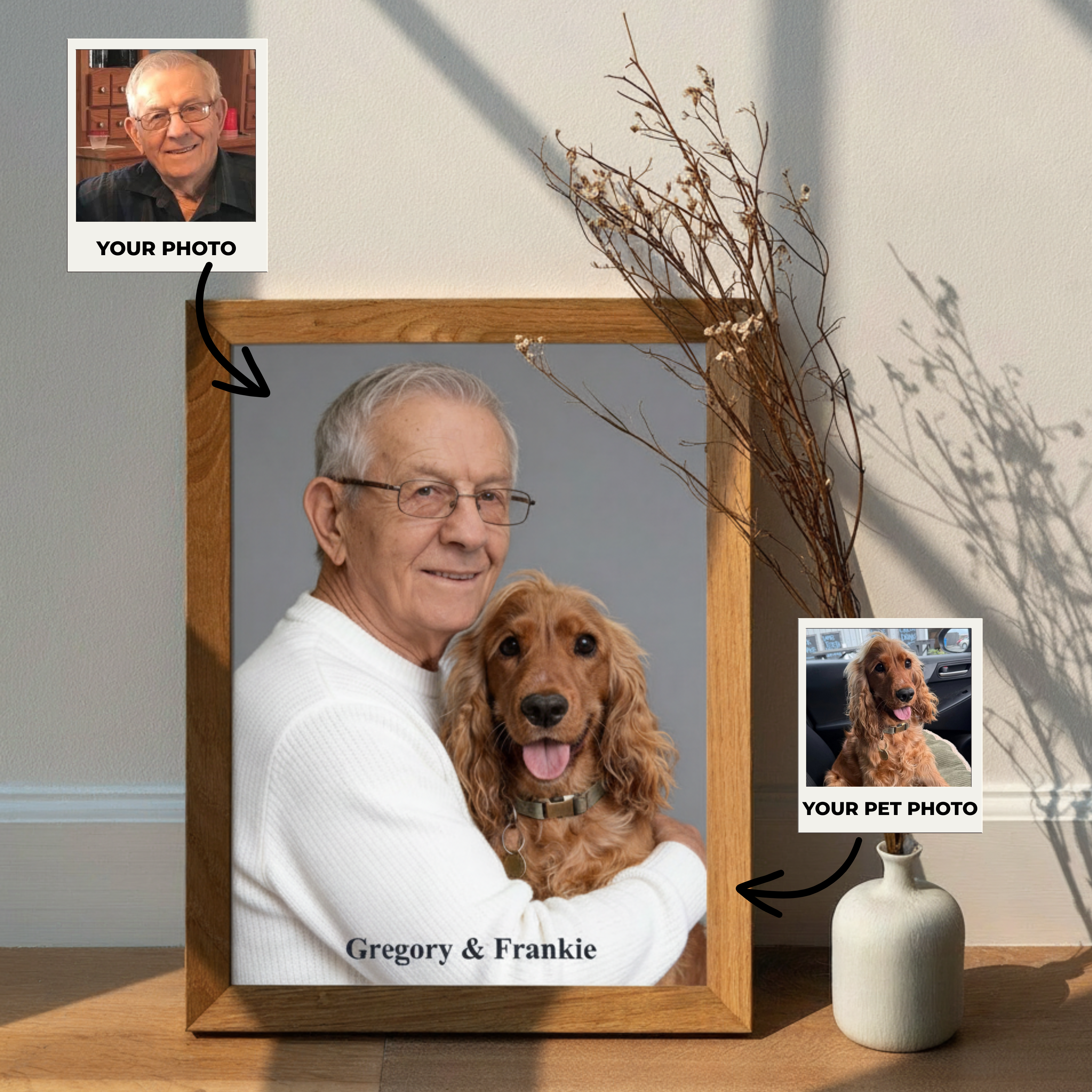 Custom Human & Pet Poster Charcoal Bond Portrait – Personalized High-Resolution Matte Print for Wall Art, Home Decor, or Unique Gifts for Pet Lovers (Frame Not Included)