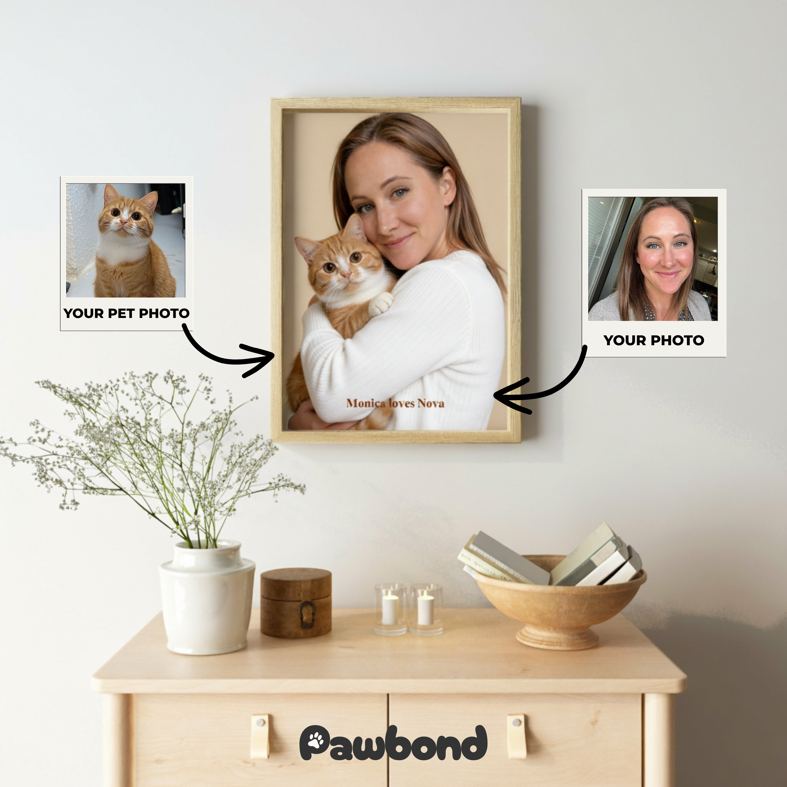 Custom Human & Pet Poster Sandstone Harmony Portrait – Personalized High-Resolution Matte Print for Wall Art, Home Decor, or Unique Gifts for Pet Lovers (Frame Not Included)