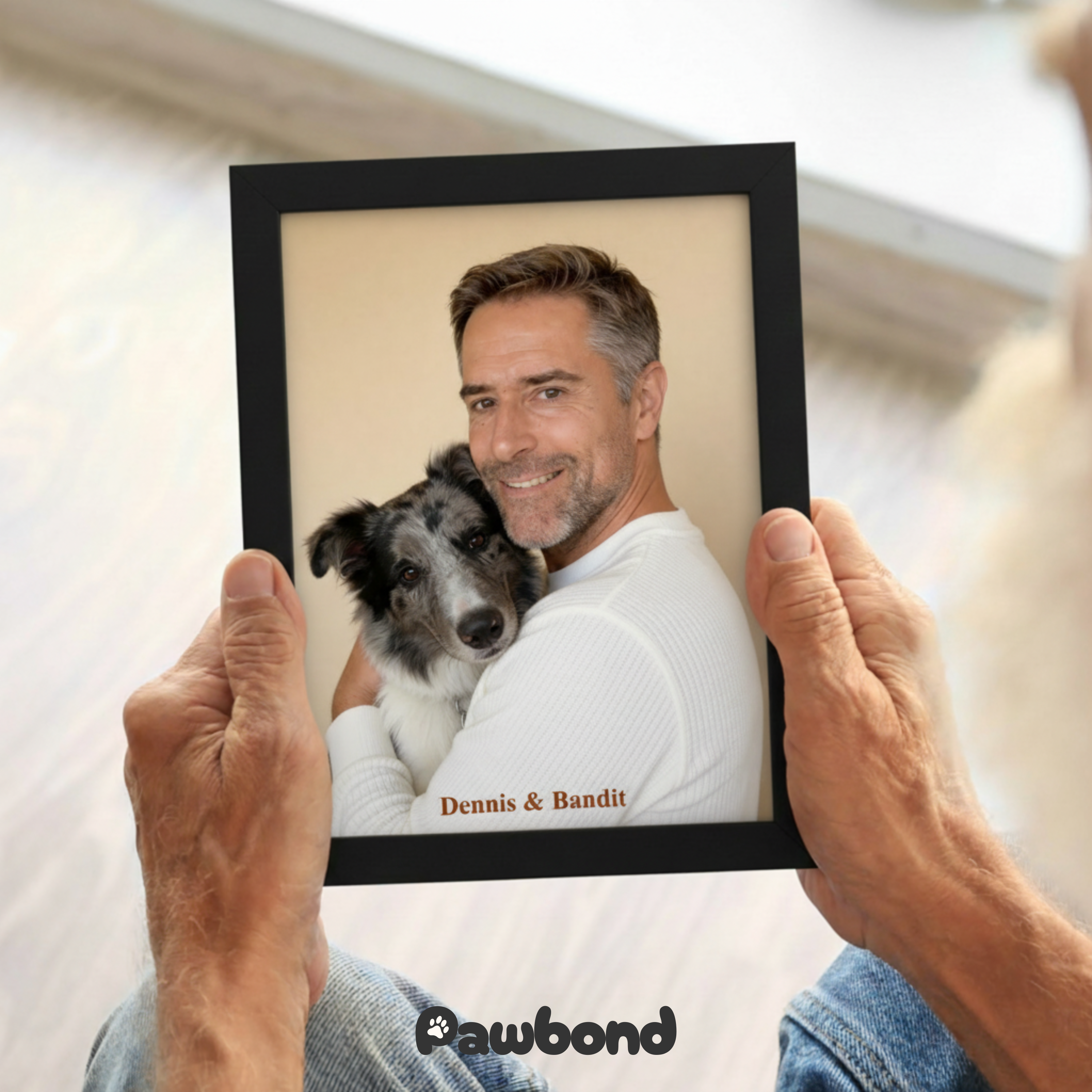 Custom Human & Pet Poster Sandstone Harmony Portrait – Personalized High-Resolution Matte Print for Wall Art, Home Decor, or Unique Gifts for Pet Lovers (Frame Not Included)