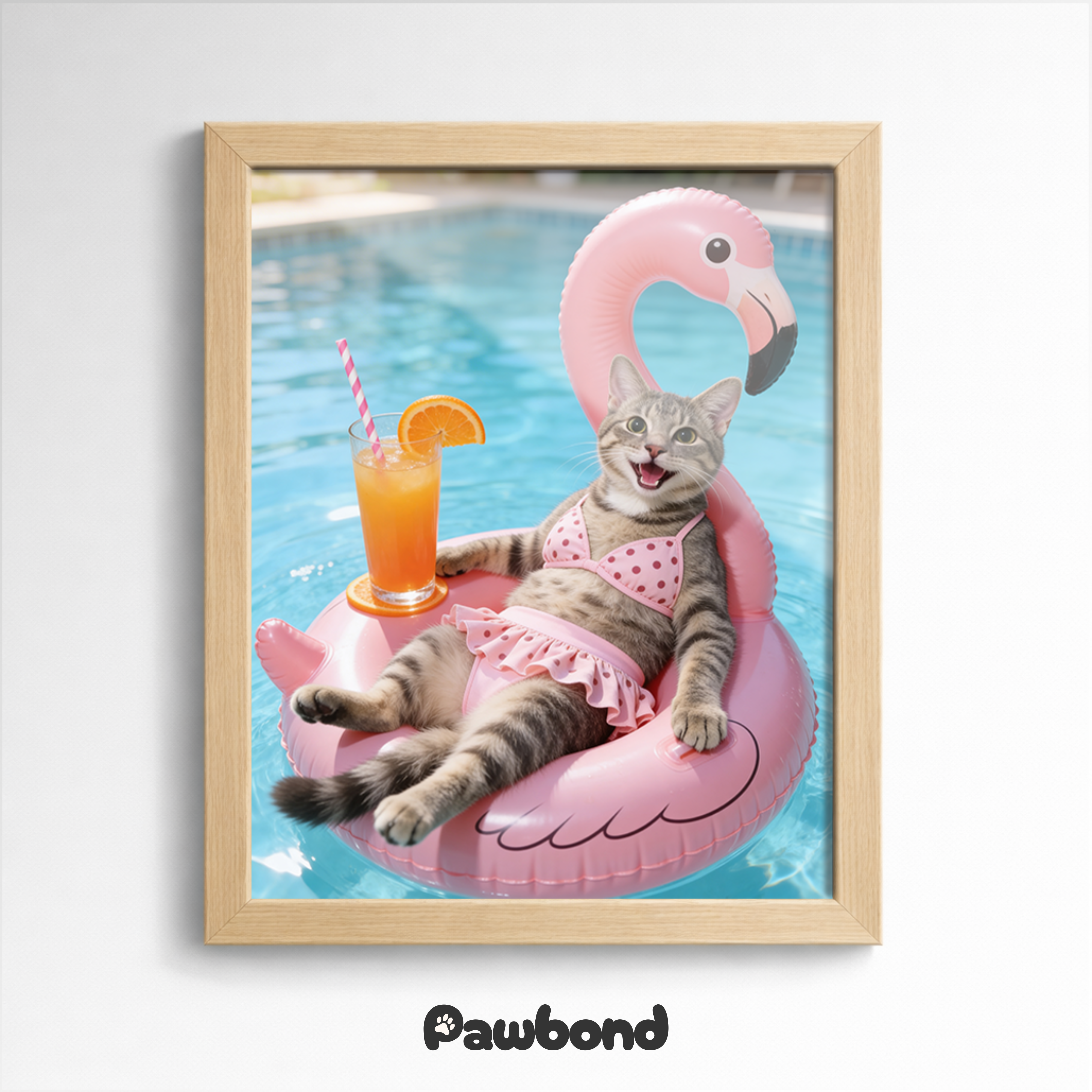Custom Pet Poster Pink Paradise Float Portrait – Personalized High-Resolution Matte Print for Wall Art, Home Decor, or Unique Gifts for Pet Lovers (Frame Not Included)