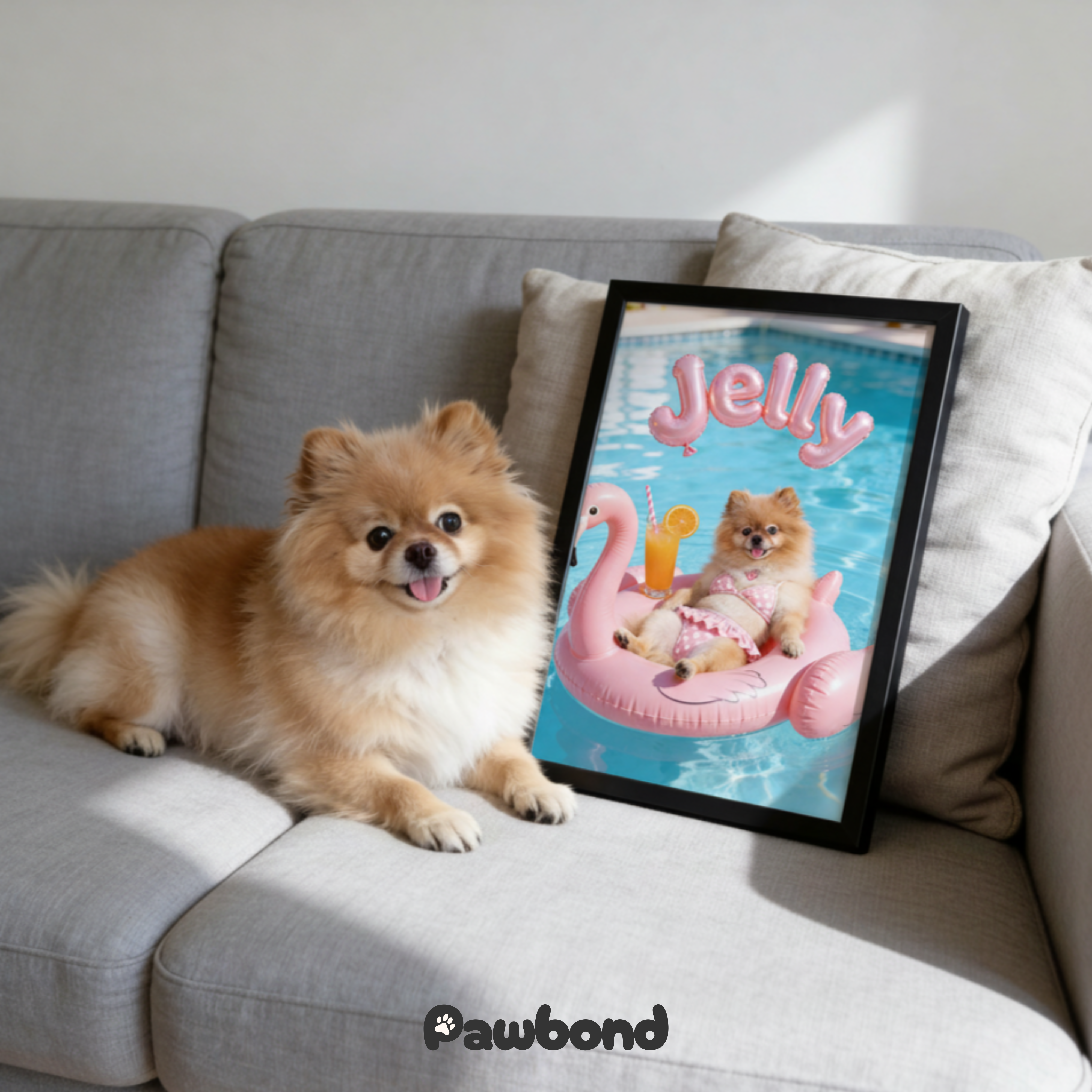 Custom Pet Poster Pink Paradise Float Portrait – Personalized High-Resolution Matte Print for Wall Art, Home Decor, or Unique Gifts for Pet Lovers (Frame Not Included)