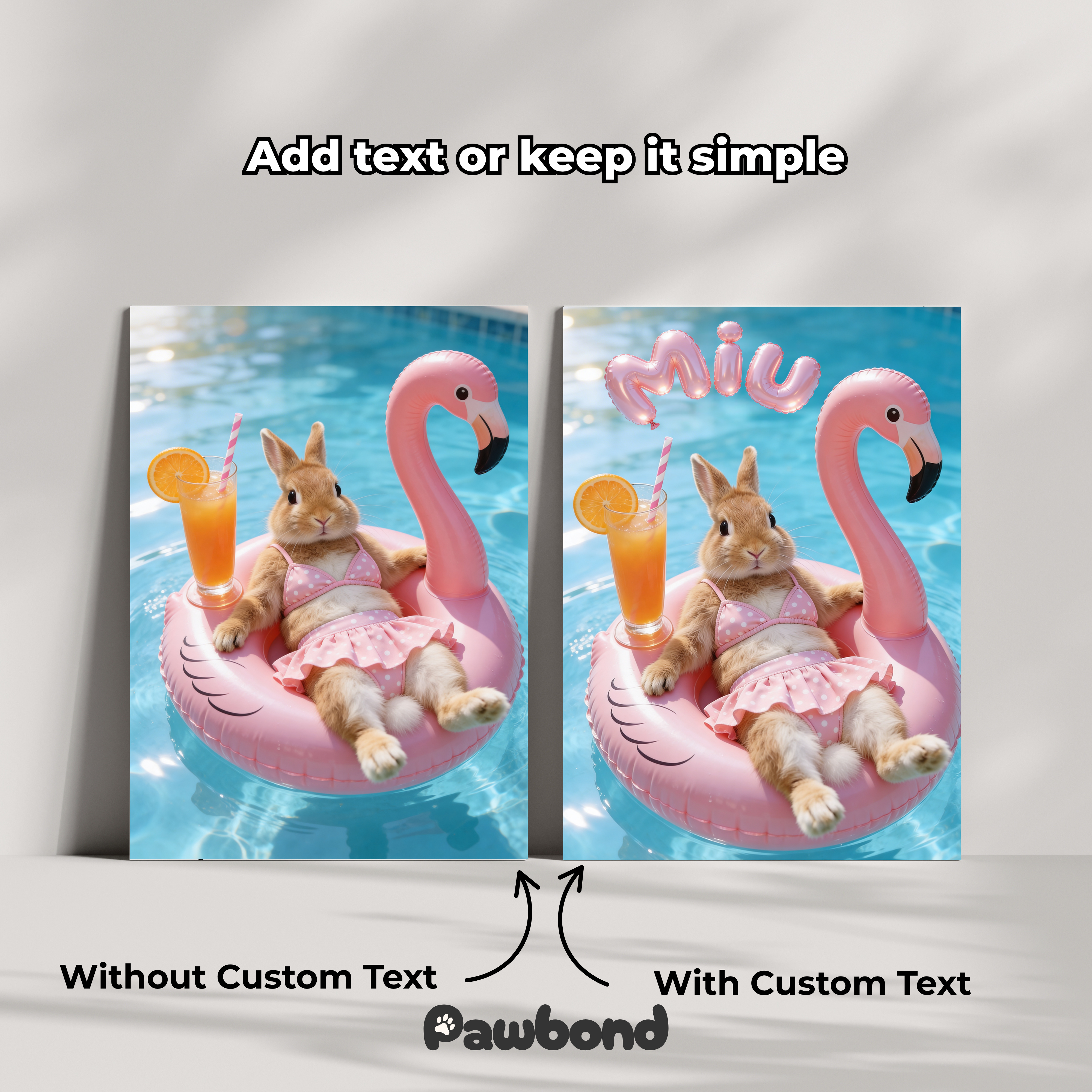 Custom Pet Poster Pink Paradise Float Portrait – Personalized High-Resolution Matte Print for Wall Art, Home Decor, or Unique Gifts for Pet Lovers (Frame Not Included)
