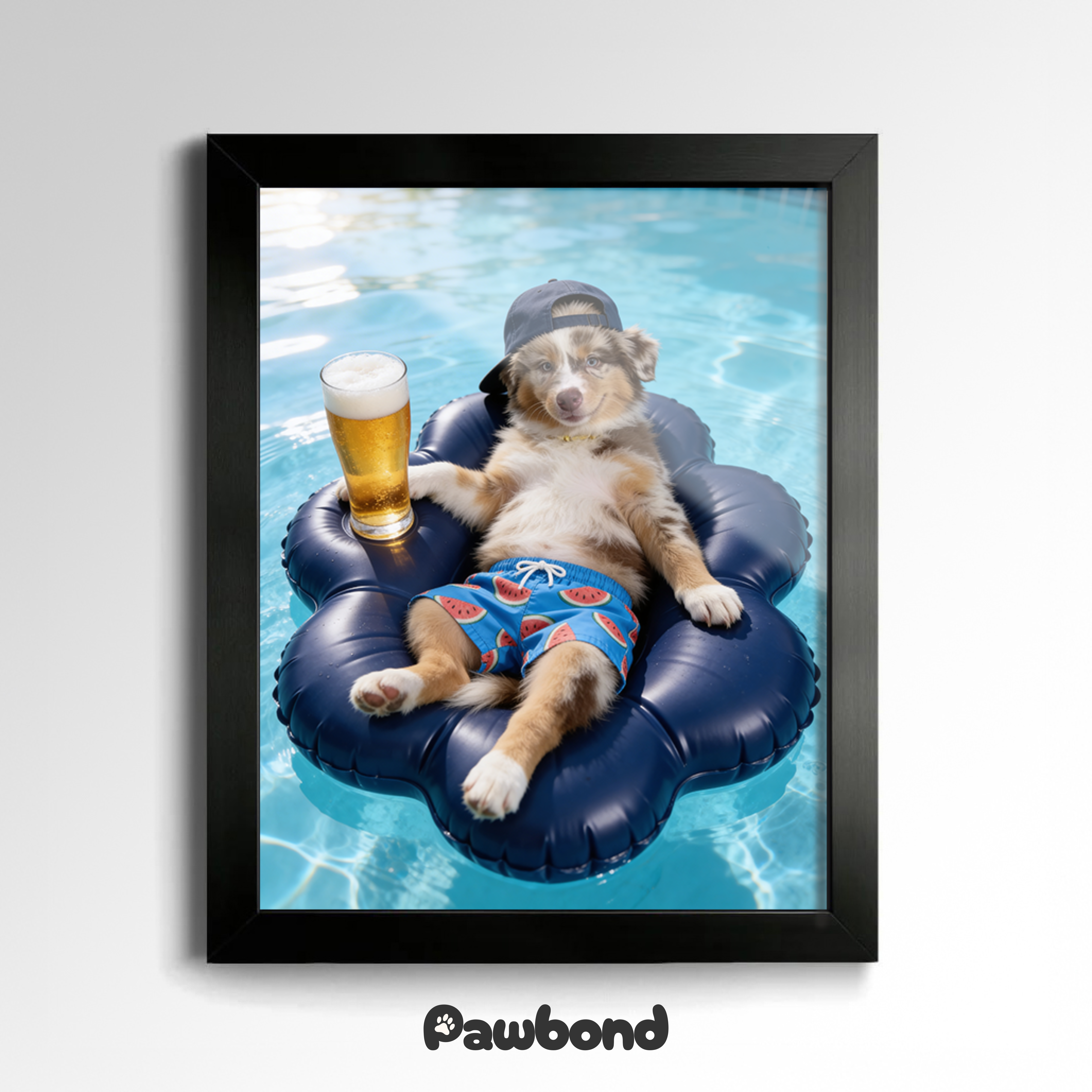 Custom Pet Poster Poolside Sunshine Portrait – Personalized High-Resolution Matte Print for Wall Art, Home Decor, or Unique Gifts for Pet Lovers (Frame Not Included)