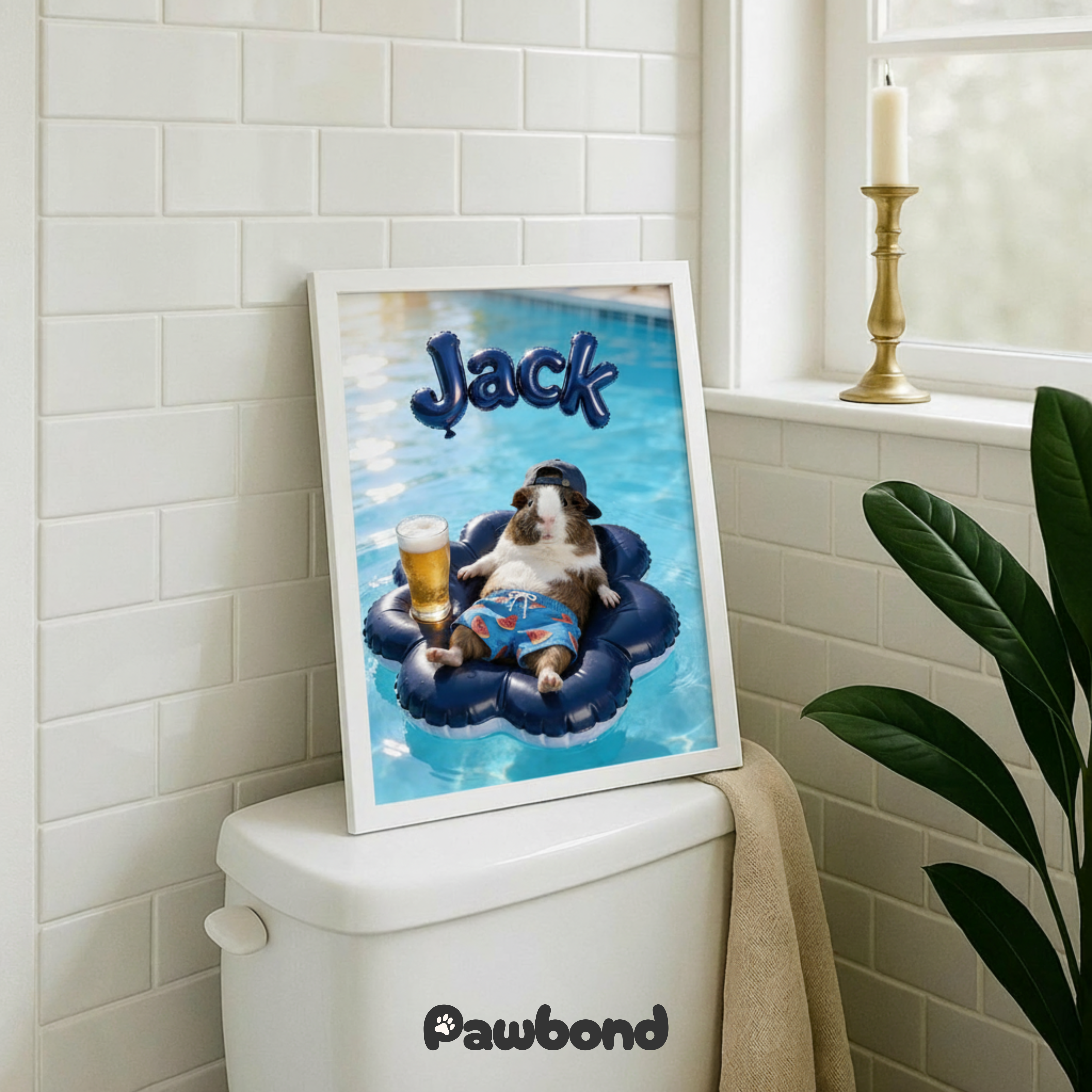 Custom Pet Poster Poolside Sunshine Portrait – Personalized High-Resolution Matte Print for Wall Art, Home Decor, or Unique Gifts for Pet Lovers (Frame Not Included)