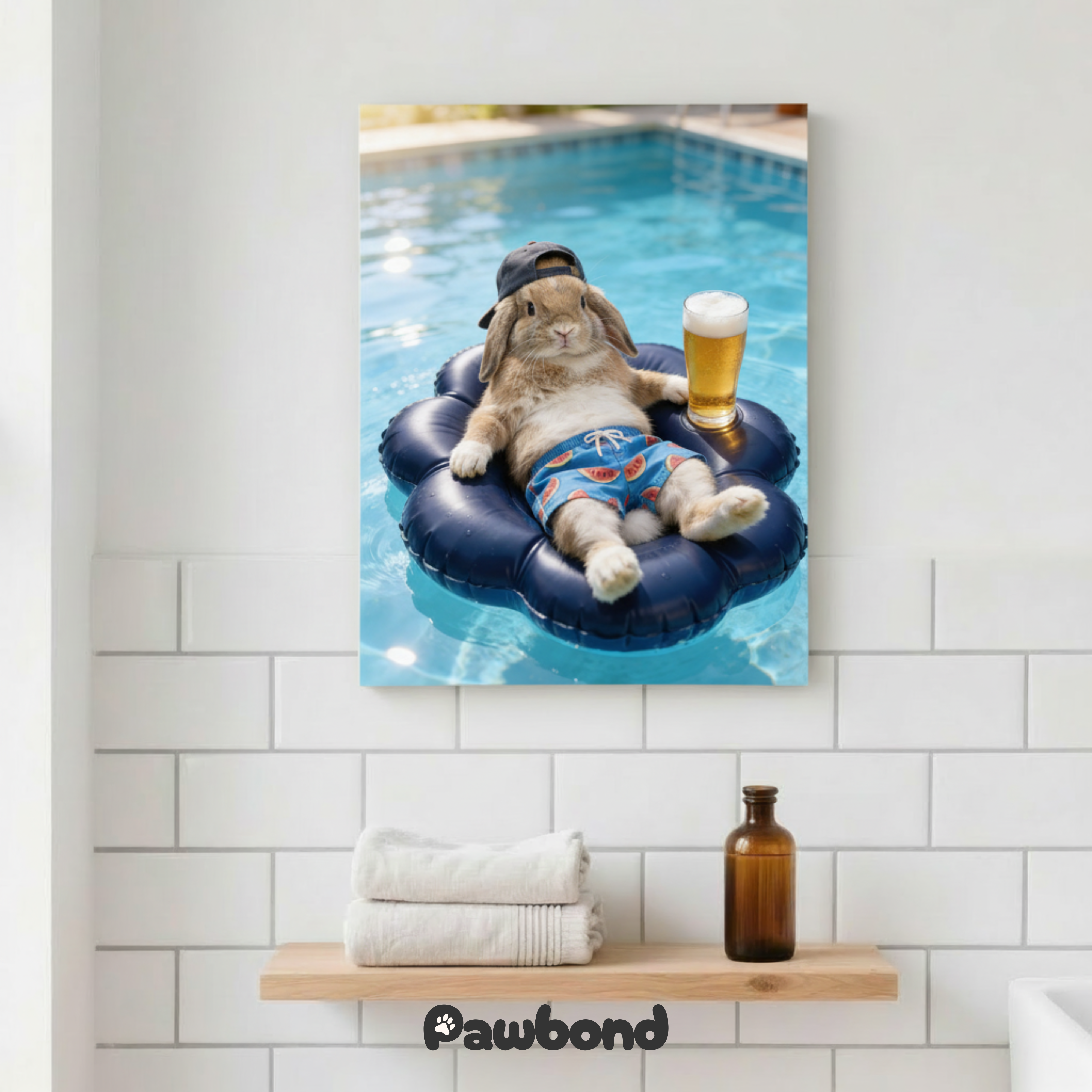 Custom Pet Poster Poolside Sunshine Portrait – Personalized High-Resolution Matte Print for Wall Art, Home Decor, or Unique Gifts for Pet Lovers (Frame Not Included)