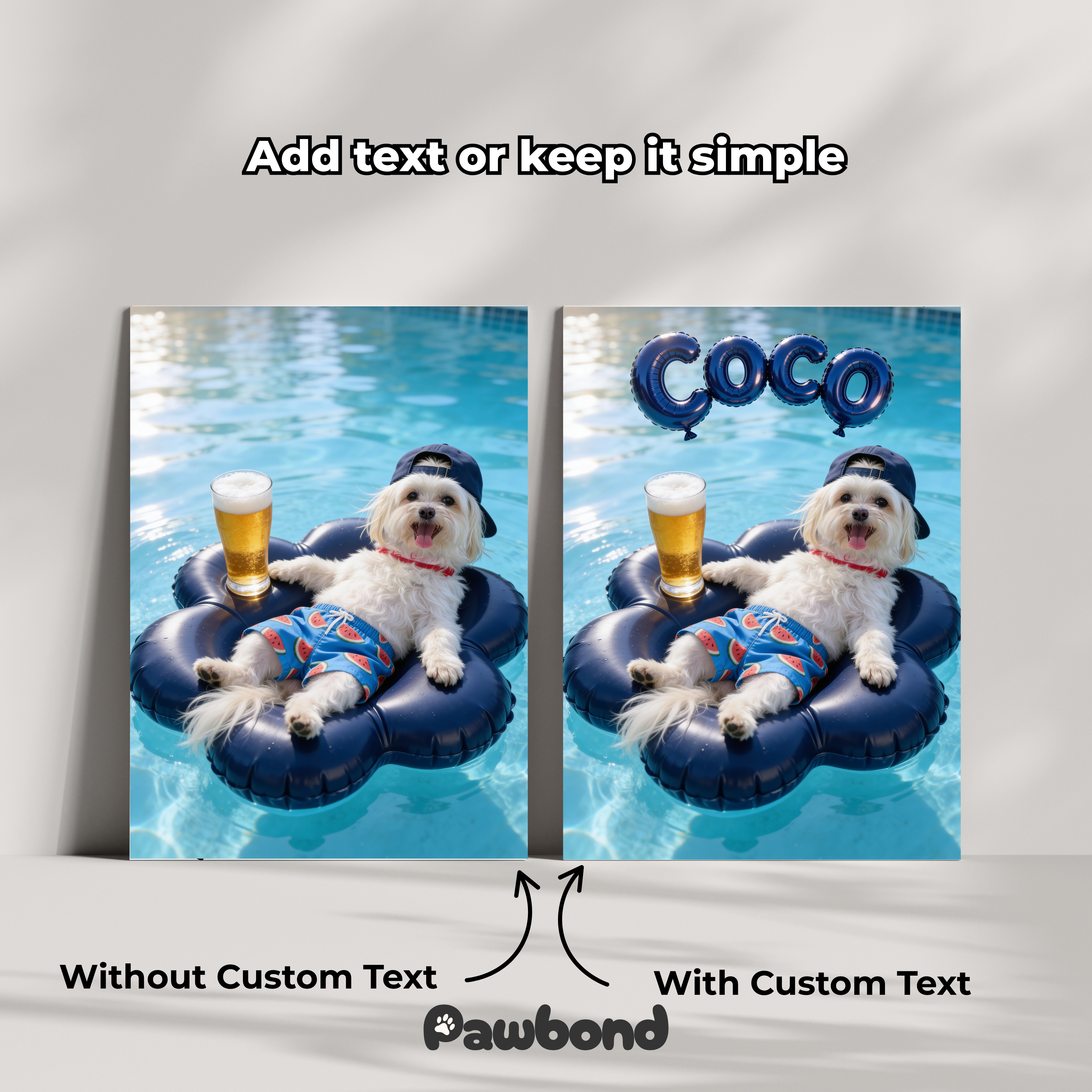 Custom Pet Poster Poolside Sunshine Portrait – Personalized High-Resolution Matte Print for Wall Art, Home Decor, or Unique Gifts for Pet Lovers (Frame Not Included)