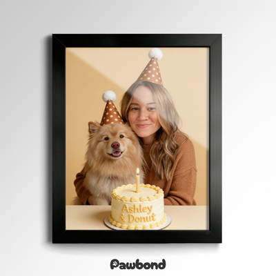 Custom Human & Pet Portrait Birthday Studio Beige Theme Portrait - Personalized High-Resolution Matte Print for Wall Art, Home Decor, or Unique Gifts for Pet Lovers (Frame Not Included)