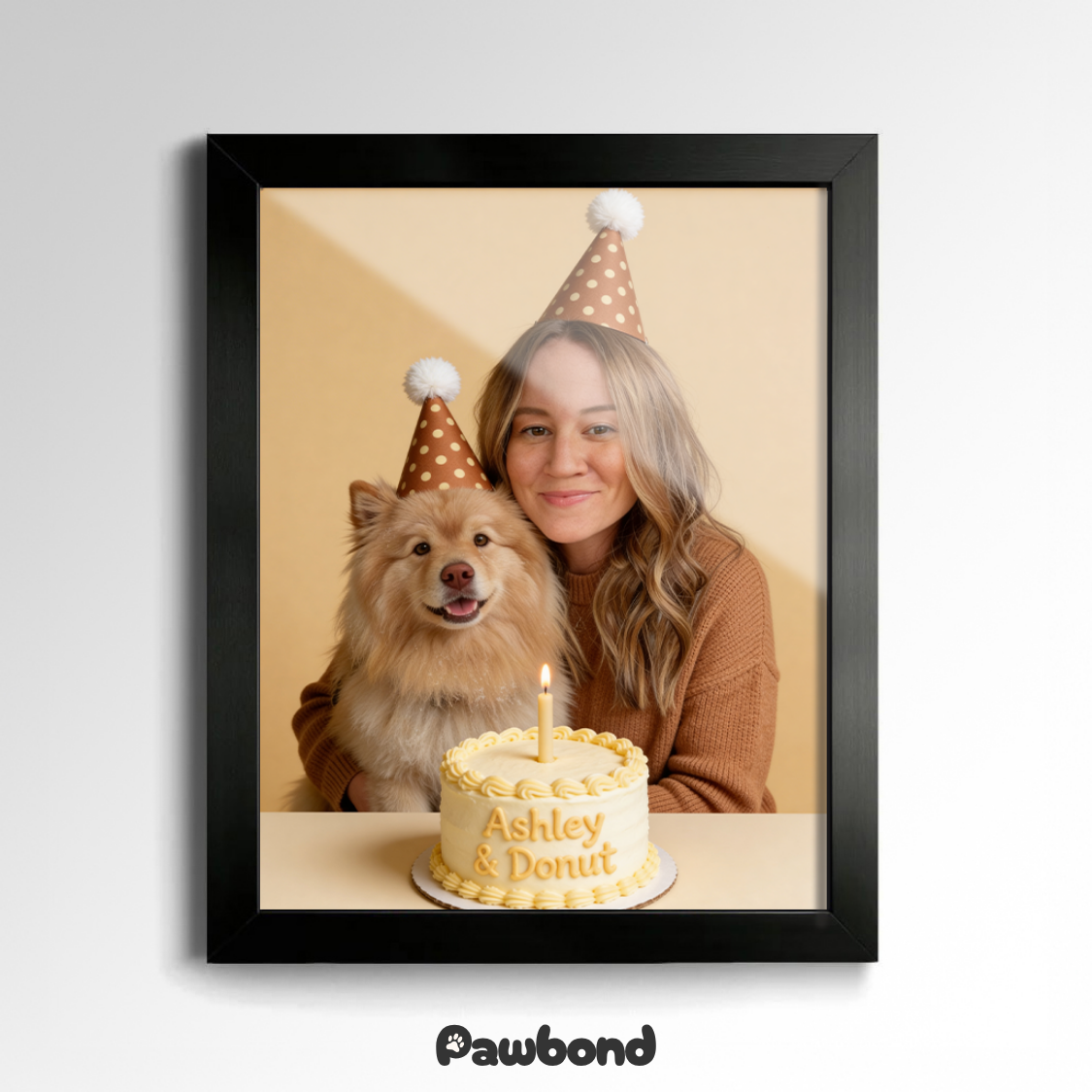 Custom Human & Pet Portrait Birthday Studio Beige Theme Portrait - Personalized High-Resolution Matte Print for Wall Art, Home Decor, or Unique Gifts for Pet Lovers (Frame Not Included)