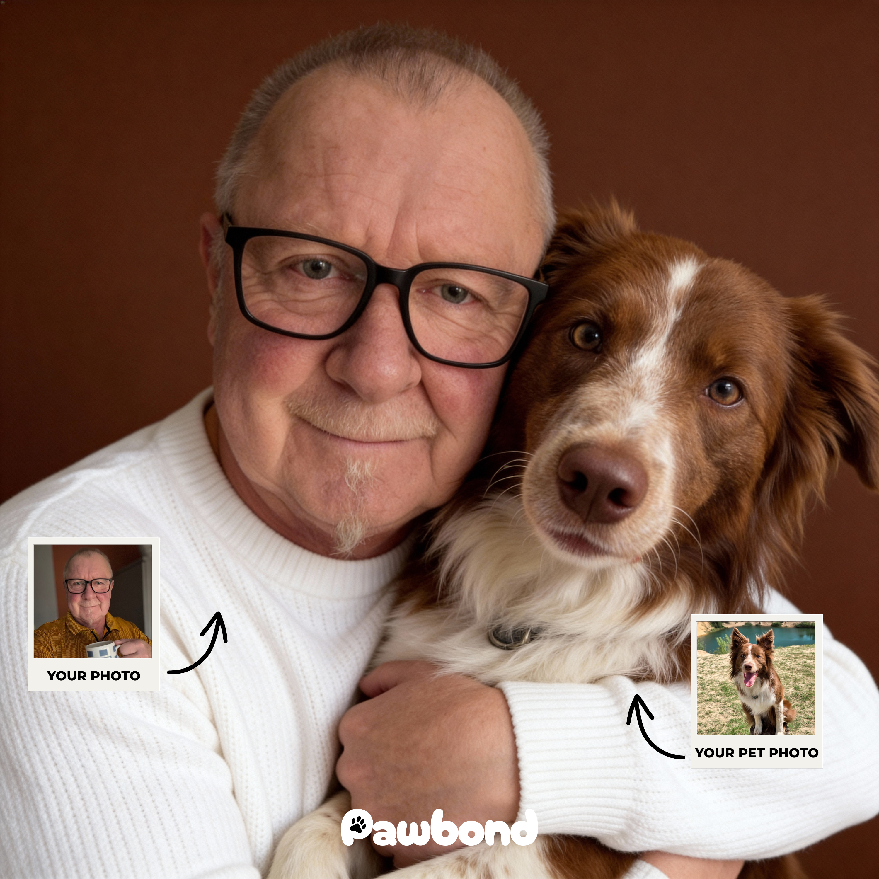 Custom Human & Pet Portrait Caramel Mocha Embrace Portrait - Personalized High-Resolution Matte Print for Wall Art, Home Decor, or Unique Gifts for Pet Lovers (Frame Not Included)