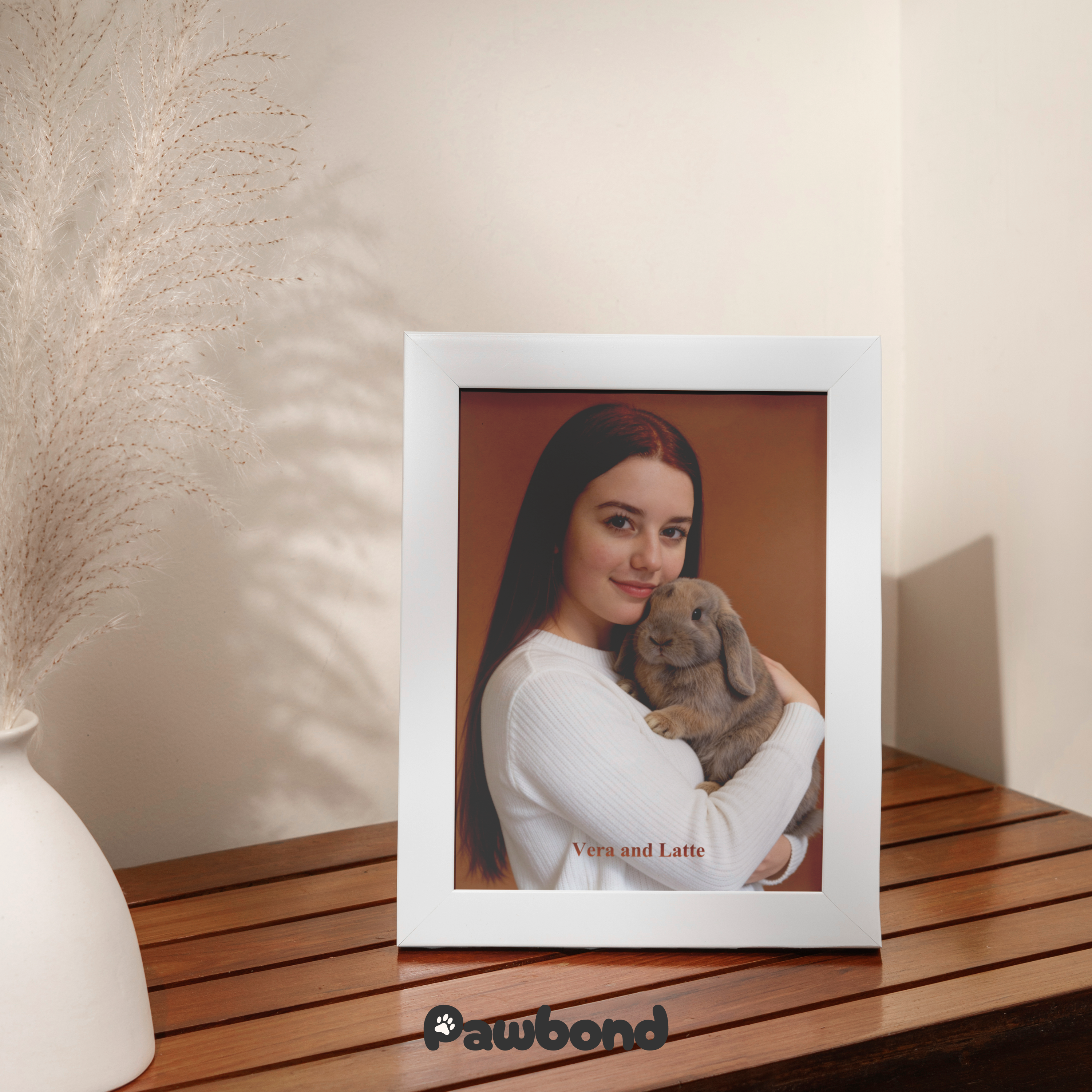Custom Human & Pet Portrait Caramel Mocha Embrace Portrait - Personalized High-Resolution Matte Print for Wall Art, Home Decor, or Unique Gifts for Pet Lovers (Frame Not Included)