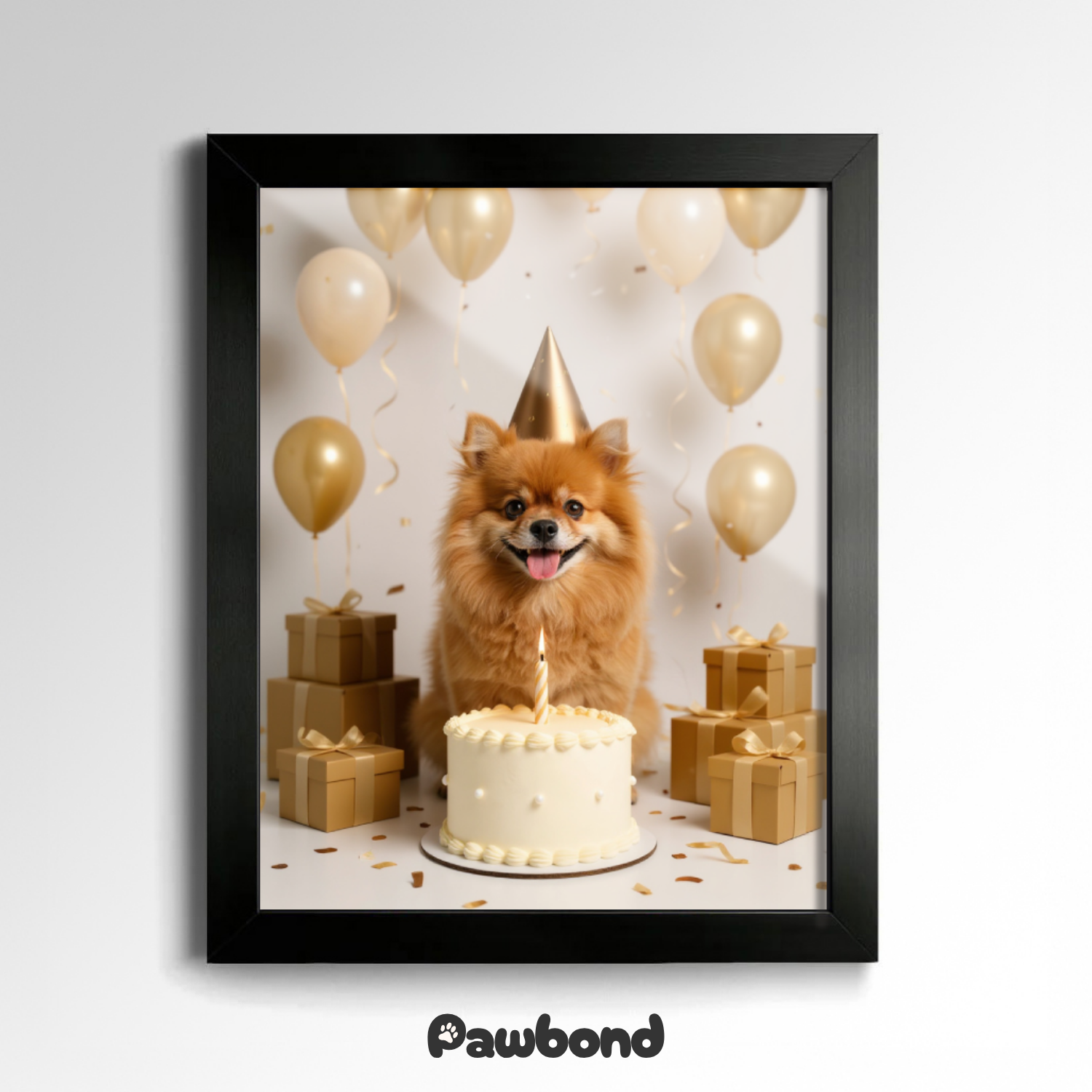 Custom Pet Poster Birthday Celebration Portrait with Beige Background – Personalized High-Resolution Matte Print for Wall Art, Home Decor, or Unique Gifts for Pet Lovers (Frame Not Included)